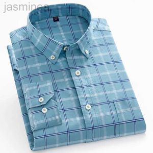 Koszule męskie Nowe luksusowe mężczyzn 100% bawełniana Oxford Casual Shirt Regular Fit-Up kołnierz Elegancki wysokiej jakości miękkie koszule z długim rękawem 2449