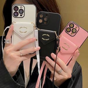 デザイナーフォネケース女性革携帯電話ケースカードポケットiPhoneケースストラップ付き15 14プロの携帯電話ケースクロスボン保護ケース