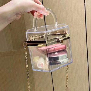 Väska 2024 Ladies Transparent Acrylic Clip Pvc Box Mini Portable Jelly Lipstick Chain Shoulder Messenger Kvinna