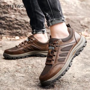 Fitness Shoes Big Size 38-48 Hiking For Men Outdoor Sports Camping Shoe Tactical Sneakers Mesh Genuine Leather Breathable Non-slip