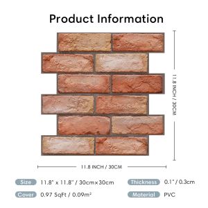 1pc 3d Faux Brick Peel e Stick Parede Painel de parede Vermelho Auto -adesivo Tiles de cozinha Backsplash Sticker Gross Imperperperate Wall Sticker