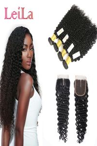 Virgin Hair Deep Wave 5pieceslot Bundles with Lace Closure Peruvian 100 Unprocessed Human Hair Weft curly Full Hair8037845