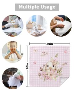 4/6/8pcs Easter Bunny Floral Plaid Table Napkins Cloth Wedding Party Table Cloth Festival Kitchen Dinner Handkerchief