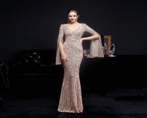 Elegant Party Maxi Dress Gold Sequin Evening Dresses Women Long Sleeve Prom Gown7132380