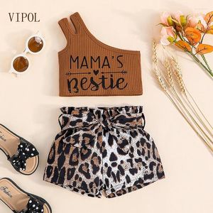 مجموعات الملابس Vipol Baby Girls Clothes Letter Letter Print Stirts Leopard Shorts اثنين