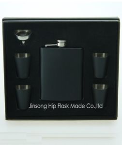 6OZ black flask with 4 pcs 25 ml s glass and funnel set foam inner and Black gift box Your Personalized Logo is also availabl4364576