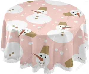 Table Cloth Snowman Snowy Christmas Pink Round Tablecloth 60 Inch Cover For Buffet Party Dinner Picnic Kitchen Tabletop Decorative