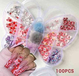 NXY Press on Nail 100pcs Kawaii Charm Set Set di cartoni animati Pink Accessori art Rhinestone per forniture di decorazioni su S5303715