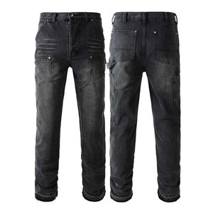 9301 Drop Shipping Moda de alta qualidade Pantalon Homme Patchwork Carpenter Cargo calças de jeans folgadas jeans