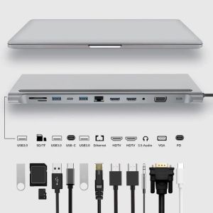 Stationen 12 in 1 USB C -Hub USB 3.1 Typec zu Dual HDMicompatible 4K RJ45 VGA TF SD PD 100W DOCK -Station für Microsoft Surface Book 2