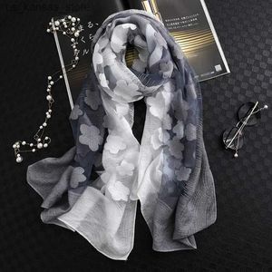 Scarves New Fashion Luxury Silk Scarf Women Brand Double Sided Flower Cutting Shawls Lady Wrap Neck Pashmina Stole 180*65CM240409