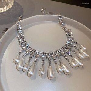 Choker Fyuan Luxury Water Drop жемчужные ожерелья для женщин Long Tassel Crystal Свадьба Банкет Ювелирные изделия