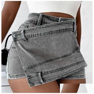 Damen Jeans Irregare Jeans Shorts für Frauen Sommer Runway High Taille mini y mikroblaue Röcke weiblich mit Taschen Drop Lieferung Appa Dhgyy