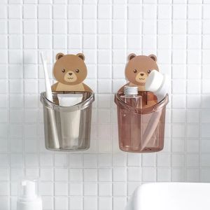 Toothbrush Holders Cute Bear Shaped Wall-Mounted Bathroom Supplies Storage Boxes Bathroom Products