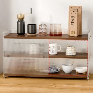 Solid Wood Desktop Organizer Box Dustproof Coffee Cup Storage Acrylic Sliding Door Cabinet Multi-Functional Kitchen Shelf