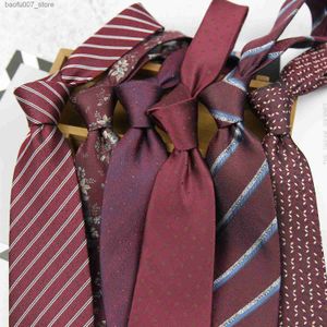 Neck Ties Formal wedding tie for men 8CM Korean version for grooms wedding business tie festive suit wine red stripeQ