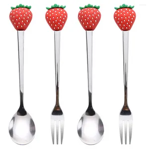 Dinnerware Sets 4 PCS Stainless Steel Fork Spoon Cutlery Eating Tools Set Kitchen Supplies Tableware Fruit Shaped Accessories Baby Pattern