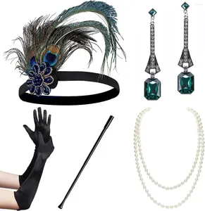 Party Supplies Pesenar 1920s Flapper Accessories Gatsby Costume Set 20s pannband Pärlhalsbandshandskar Plasthållare