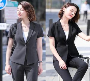 Women039s garnitury Blazery Summer Formal Ladies Gray Blazer Women Business Pant and Jacket Set Work Wear Sets z krótkim rękawem ol st3296888