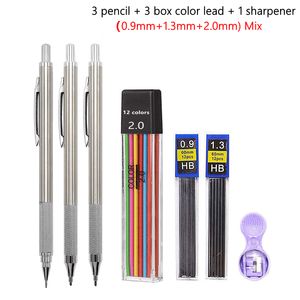 Full Metal 2,0 mm Mekaniska pennor leder för konst Ritning Målningsfärg 2B Automatiska pennor Kontorsskola Pennstillförsel