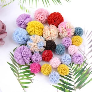 15mm 25mm Korea Lace Ball Diy Gaze Elastic Flower Pompoms Craft Plush Mesh Pingente para gancho de cabelo Jóias Fazendo acessórios