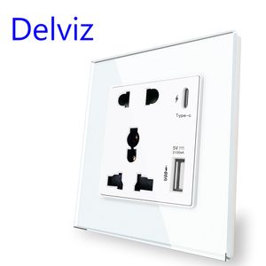 Gniazdo interfejsu Delviz Type-C, Universal International, Crystal Glass Panel, Wall Power Usb Outlet, 18W 4000MA Smart Szybkie ładowanie