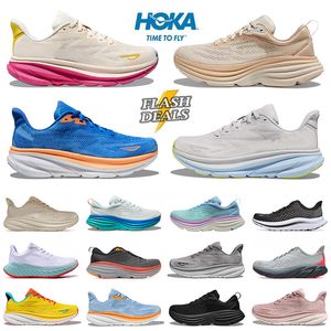 Hokah Running Shoes Hok Clifton 9 Bondi 8 Mulheres Mens Hokka Moda Black Cloud Cloud Blue Coral Peach Harbor Névo