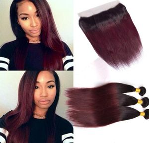 Malaysian Virgin Hair 1B99J 3 Bündel mit 13x4 Spitzen -Frontal -Teile Straight Human Hair mit Spitze Frontal 4pcs9639371