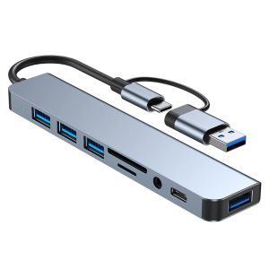 Hubs 8 in 1 USB C Hub Velocità 5.0gbps Adattatore Hub Typec Adattatore da 3,5 mm Lettore di schede SD/TF per USB C PC/Samsung S810/Huawei Mate10/P20/P30