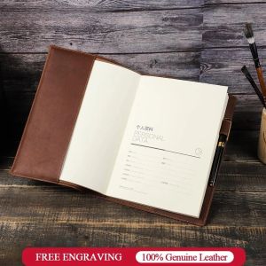 Cover Retro Genuine Leather Book Cover Sleeve Protector with Pen Holder Business Notepad Notebook Book Case Office School Supplies