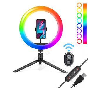 Lampor 26 cm LED RGB RING LIGHT DESKTOP TRIOD FÖR MAKEUP TELEFON COTUTING STUDIO YOUTUBE Video Streaming Photography Lamp