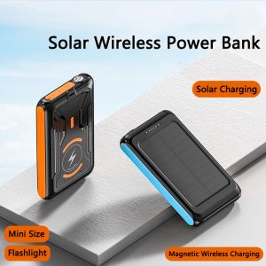 Ladegeräte 5000mah Solar Power Bank Magnetic Wireless Ladegerät Solar Powerbank für iPhone 14 13 12 11 MINI Tragbares externes Akku -Ladegerät