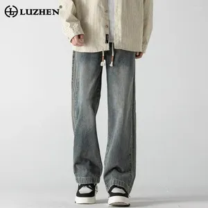 Jeans maschile Luzhen Elegante design a strisce di giunzione sciolta originale Uomini Trendy Casual Straight Denim Pants 2024 LZ2001