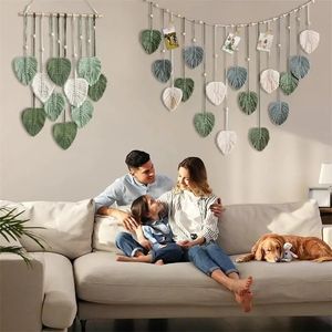 Leaf Macrame Wall Hanging Boho Woven Wall Tapestry Leave Tassels Ornament Home Living Room Wedding Decoration Handmade Art Gift 240409