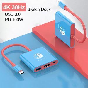 Hubs para Switch Dock 4K HDMI USB 3.0 Adaptador de cubo USB C Estação de docking portátil Splitter TV para laptops Nintendo PC iPad MacBook Air