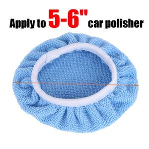 5 Pieces 5-6 Inches Auto Car Polisher Pad Blue Soft Microfiber Waxing Polishing Bonnet Buffing Pad Cover