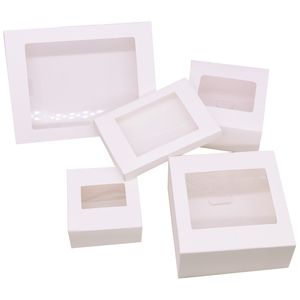 6st Kraft Paper Box With Window Candy Cookie Presentlådor Väskor Bröllop Födelsedagsfest Diy Jewelry Presentförpackningsdekorationer