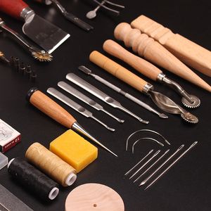 DIY professional leather craft tool kit manual sewing stitching punching set cutting mark slotting sanding tool accessories
