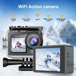 Câmera de ação de câmera OurLife 1080p 30fps Tela dupla 140 ° de largura 30m Câmera esportiva de câmera esportiva Wi -Fi Capace