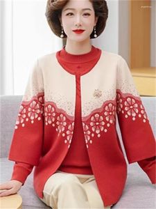 Work Dresses Middle Aged Mother Spring Autumn Two-piece Set Women Westernized Knitwear Cardigan Coat Middle-aged Elderly Female Top