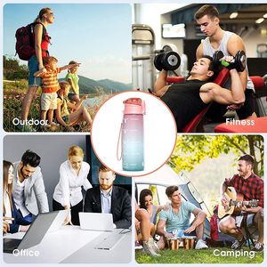 Zomake Portable Motivational Sports Water Bottle 1 Literar med tidsmarkör Återanvändbar läcksäker BPA-fri vattenkanna för utomhusgym