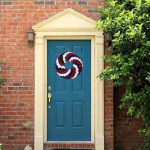 Dekorativa blommor American Patriotic Independence Day Wreath Artificial Blue White Red Flower Hanging Garland för juli Dörrdekoration