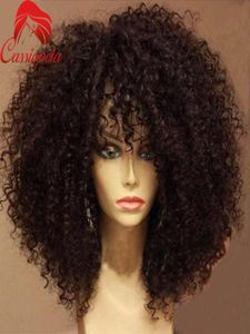 Unprocessed Mongilian Kinky Curly Full Lace Wigs with Bangs Glueless 180 Density Afro Kinky Full Lace Front Wigs For African Amer3360015