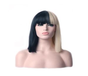 Woodfestival Short Straight Bob Wig Syntetisk svart blond hårvärmebeständig fiber peruker fulla lugg kvinnor cosplay4676582