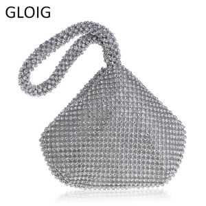 Gloig New Arrival Soft Women Invinding Bags Rhinestones Small Day Clutches Silver Black Gold Crystal Wedding Party Handbags Purse