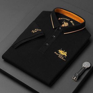 Mens Summer Fashion Lapel Solid Color Brodery Paul Shortsleeved Polo Shirt Light Luxury Business Casual Top 240410