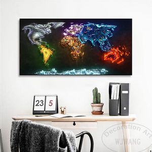 Moderne Art World Map-Poster Drucke HD gedruckt nicht gewebte Leinwand Malmale Wandbild Leinwand Poster Wanddekoration Wohnzimmer Dekor Dekor