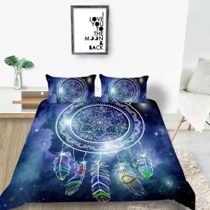 Dream Catcher Duvet Cover Set Kids Bohémien Mandala Boho Chic Feather Bianchestro set Full Size Tye Purple Poluple Puncile Cover