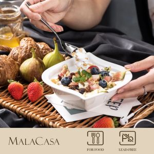 MALACASA 6-Piece White Porcelain China Ceramic Cereal Bowls Soup Fruit Salad Bowls (13.5*13.5*5cm)