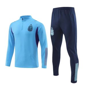Fotbollströjor 972 Argentina Half Zip Long Sleeve Football Training Set Set Smooth Board Adult Outfit L-4XL